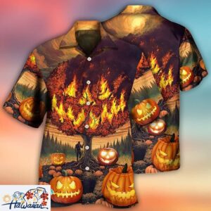 Halloween Pumpkin Burning Crazy Aloha Hawaiian Horror Movie Shirt Trendy Aloha 1