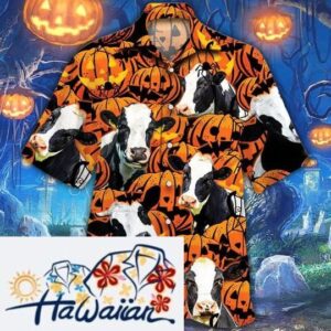 Happy Halloween Holstein Pumpkin All Over Printed 3D Hawaiian Shirt Trendy Aloha 1