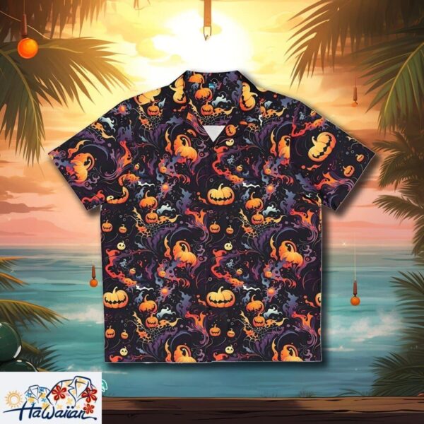 Abstract Halloween Pumpkin Imagery on Spooky Unisex Hawaiian Shirt Trendy Aloha 1