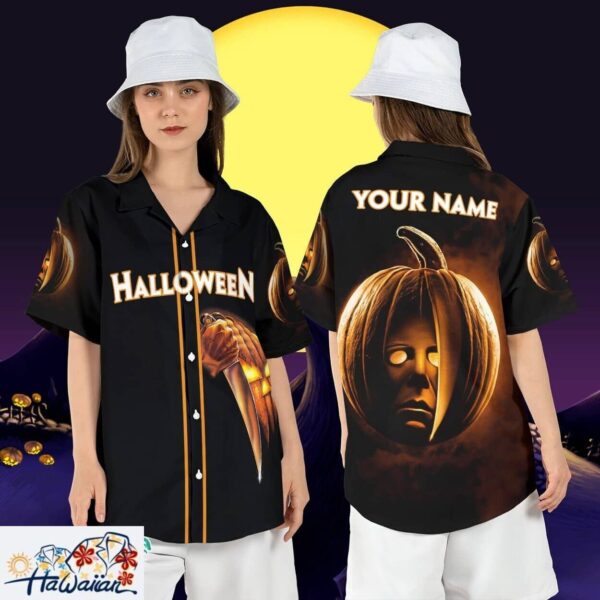 Michael Myers Custom Halloween Pumpkin Horror Baseball Hawaii Top Trendy Aloha 1