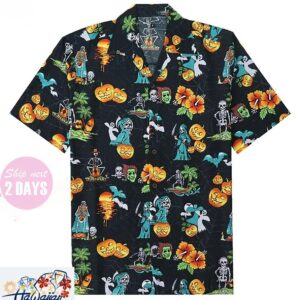 Halloween Ghost Pumpkin Tropical Movie Theme Aloha Summer Shirt Trendy Aloha 1