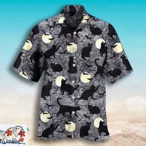 Black Cat Pumpkin Pattern Halloween Beach Casual Hawaiian Shirt Trendy Aloha 1