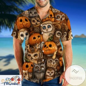 Owl Pumpkin Halloween Hawaiian Shirt Tropical Elegance Design Style Trendy Aloha 1