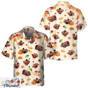 Turkey Pumpkin Fall Theme Hawaiian Mens Thanksgiving Shirt Special Trendy Aloha 1