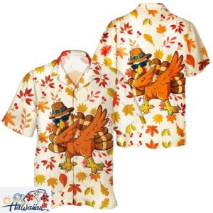 Fall Turkey alongside Pumpkin Leaf Unisex Thanksgiving Hawaiian Outfit Trendy Aloha 1