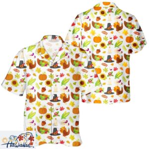 Day of Turkey Thanksgiving Unisex Pumpkin Leaves Hawaiian Shirt Trendy Aloha 1