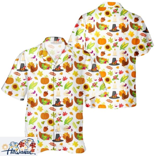 Day of Turkey Thanksgiving Unisex Pumpkin Leaves Hawaiian Shirt Trendy Aloha 1
