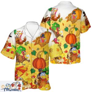 Autumn Pumpkin Turkey Unisex Hawaiian Shirt for Thanksgiving Feast Trendy Aloha 1
