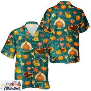 Autumn Pumpkin Turkey Lover Unisex Hawaiian Shirt for Thanksgiving Trendy Aloha 1