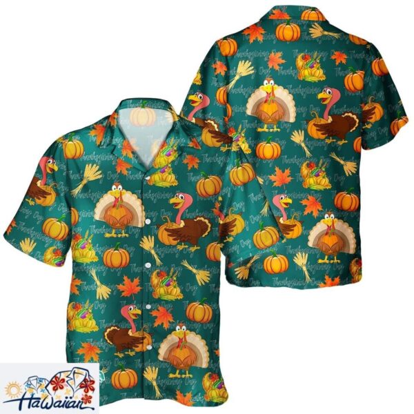 Autumn Pumpkin Turkey Lover Unisex Hawaiian Shirt for Thanksgiving Trendy Aloha 1