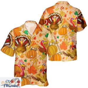Thanksgiving Day Turkey Pumpkin Unisex Hawaiian Fall Shirt for Lover Trendy Aloha 1