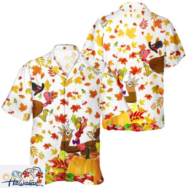 Fall Turkey Pumpkin Leaves Lover Unisex Hawaiian Shirt Day Trendy Aloha 1
