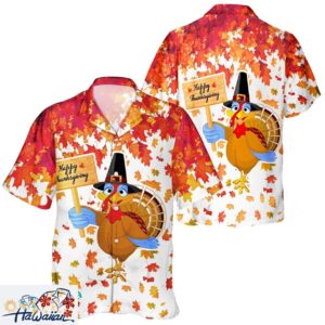 Classic Unisex Turkey Pumpkin Leaves Hawaiian Shirt for November Trendy Aloha 1