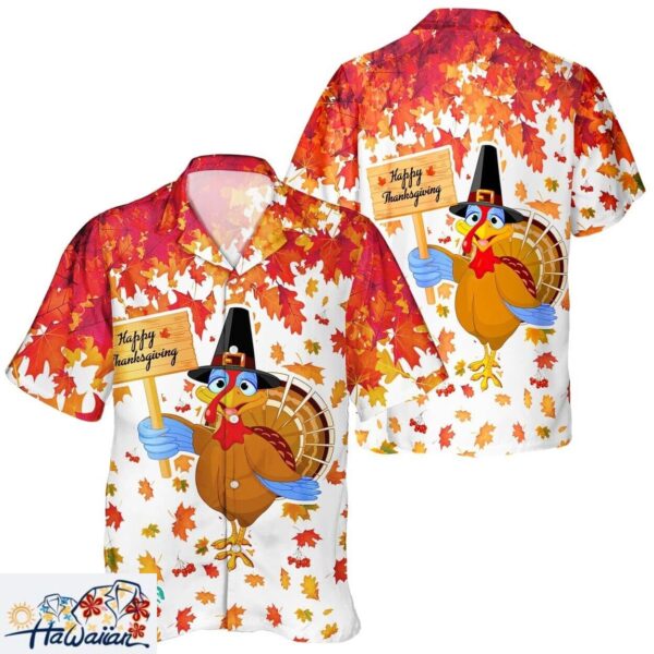 Classic Unisex Turkey Pumpkin Leaves Hawaiian Shirt for November Trendy Aloha 1