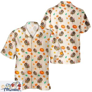 Harvest Turkey Lover Unisex Hawaiian Shirt with Pumpkin Leaf Print Trendy Aloha 1