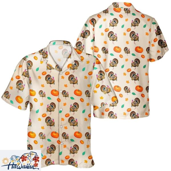 Harvest Turkey Lover Unisex Hawaiian Shirt with Pumpkin Leaf Print Trendy Aloha 1