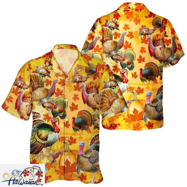 Autumn Pumpkin Turkey Thanksgiving Day Unisex Hawaiian Top Trendy Aloha 1