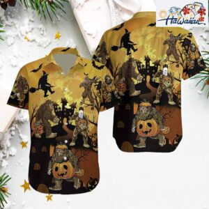 Bigfoot Pumpkin Happy Halloween Hawaiian Shirt Nouvette 1
