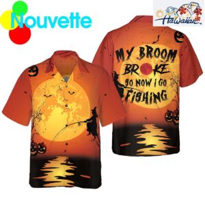 My Broom Broke So I Go Fishing Halloween Shirt Nouvette 2