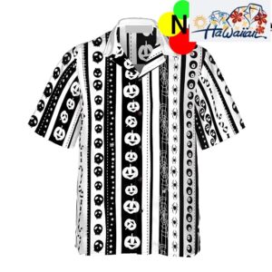 Casual Halloween Pattern Black And White Stripe Hawaiian Shirt Nouvette 1
