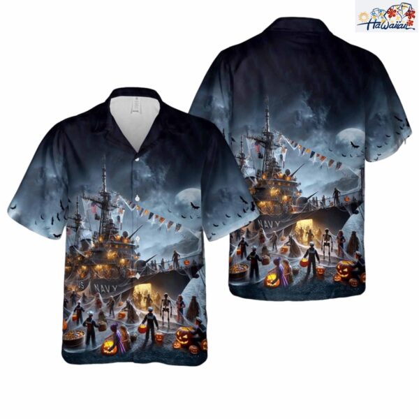 US Navy Ships Halloween Hawaiian Shirt Nouvette 1