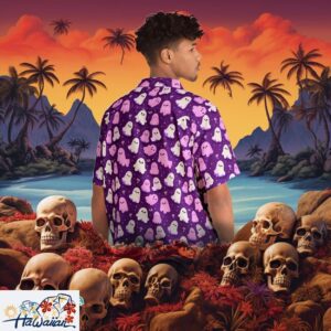 Festive Halloween Ghosts Adorned Colorful Unisex Hawaiian Shirt Trendy Aloha 1