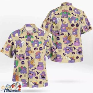 Gengar Ghost Japanese Anime Inspired Birthday Hawaiian Button Up Shirt Trendy Aloha 1