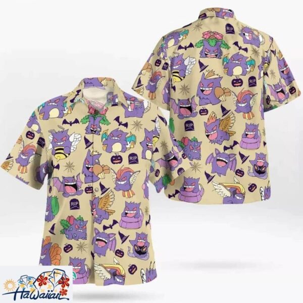 Gengar Ghost Japanese Anime Inspired Birthday Hawaiian Button Up Shirt Trendy Aloha 1