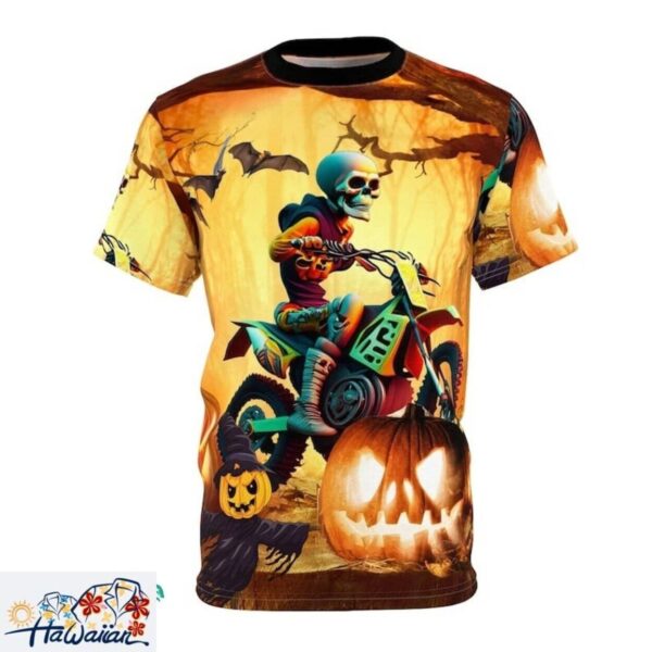 Halloween Motocross Skeleton All Over Print Spooky Season Shirt Trendy Aloha 1