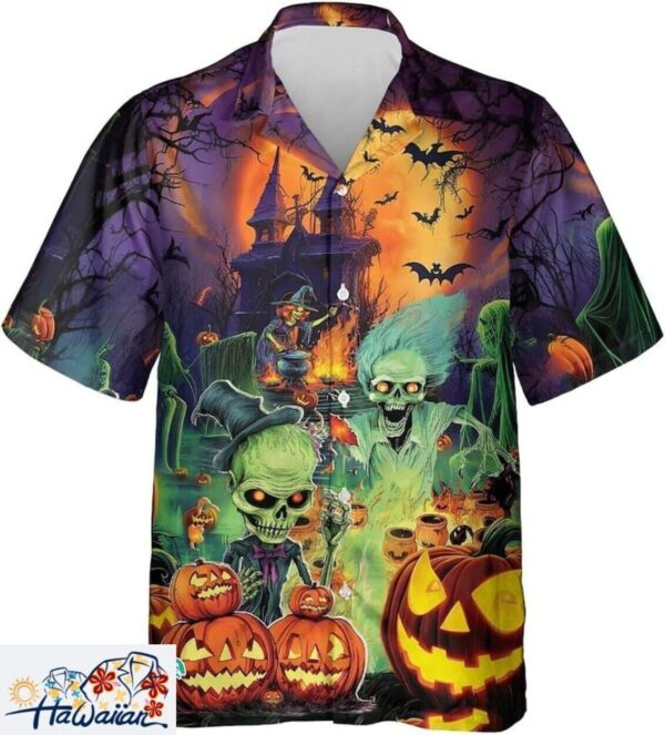 Halloween Themed Funny Short Sleeve Hawaiian Shirts for Parties Trendy Aloha 1