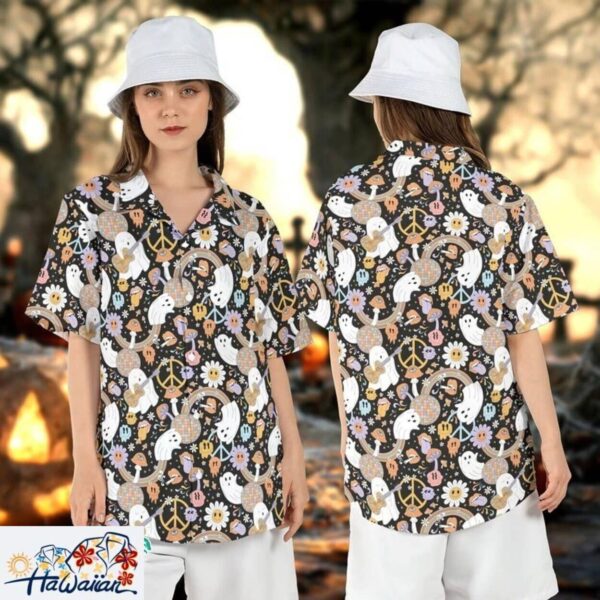 Hippie Halloween Floral Ghosts Disco Ball Aloha Spooky Shirt Trendy Aloha 1