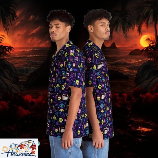 Skull o ween Fiesta Mens Spooky Halloween Skull Hawaiian Shirt Trendy Aloha 1