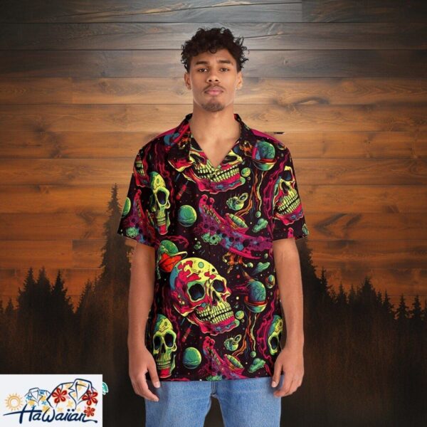 Space Horror Zombies Mens Interstellar Adventure Hawaiian Shirt Trendy Aloha 1