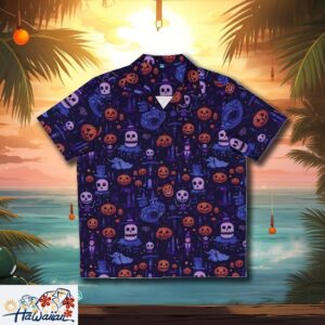 Spooky Halloween Fun Print Casual Tropical Button Up Aloha Shirt Trendy Aloha 1