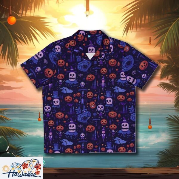 Spooky Halloween Fun Print Casual Tropical Button Up Aloha Shirt Trendy Aloha 1