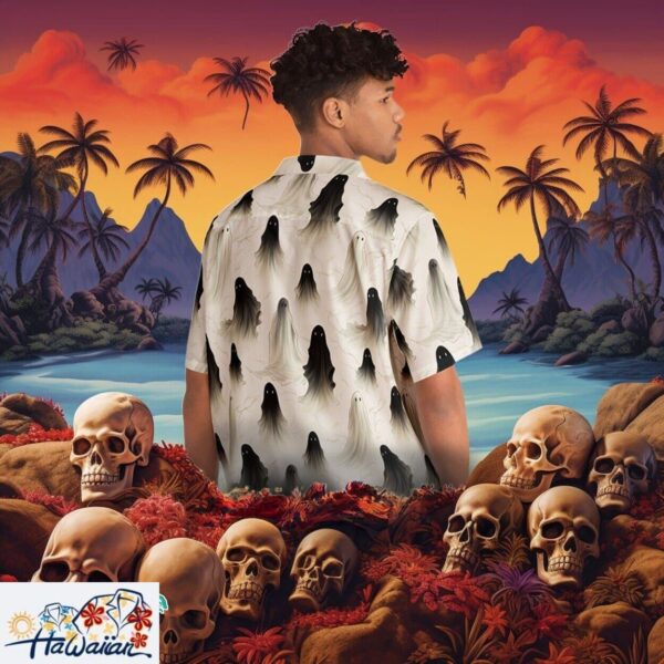 Surreal Spooky Ghosts Encased in Halloween Eerie Aloha Shirt Trendy Aloha 1