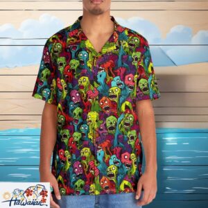 Warhol Inspired Zombie Meltdown Pop Art Hawaiian Horror Shirt Trendy Aloha 1