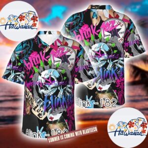 Blink 182 Graffiti Punk Rock Symbols All Over Print Summer 2025 Hawaiian Shirt 1
