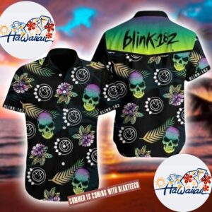 Blink 182 Radiant Skull Tropical Pattern 2025 Summer Hawaiian Shirt 1