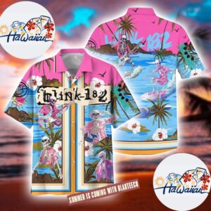 Blink 182 Aloha Surfing Skeleton Luxury Style 2025 Summer Hawaiian Shirt 1
